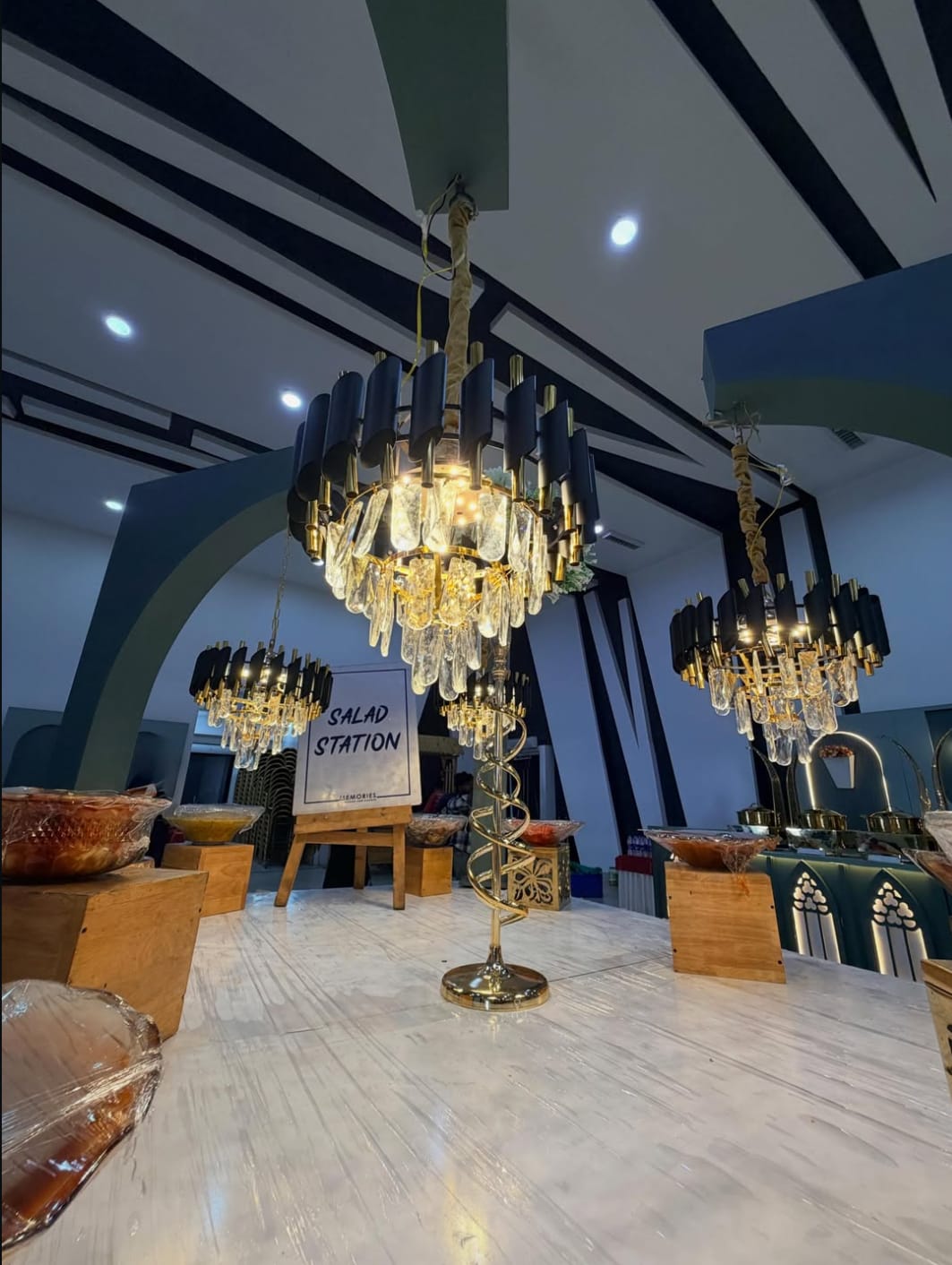 Chandelier lit hall