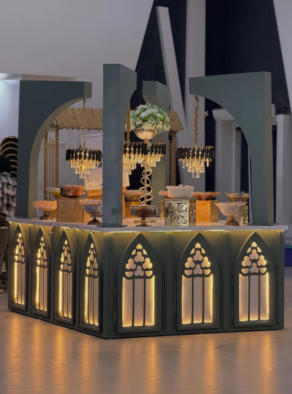 Luxora gold arch buffet counter setup